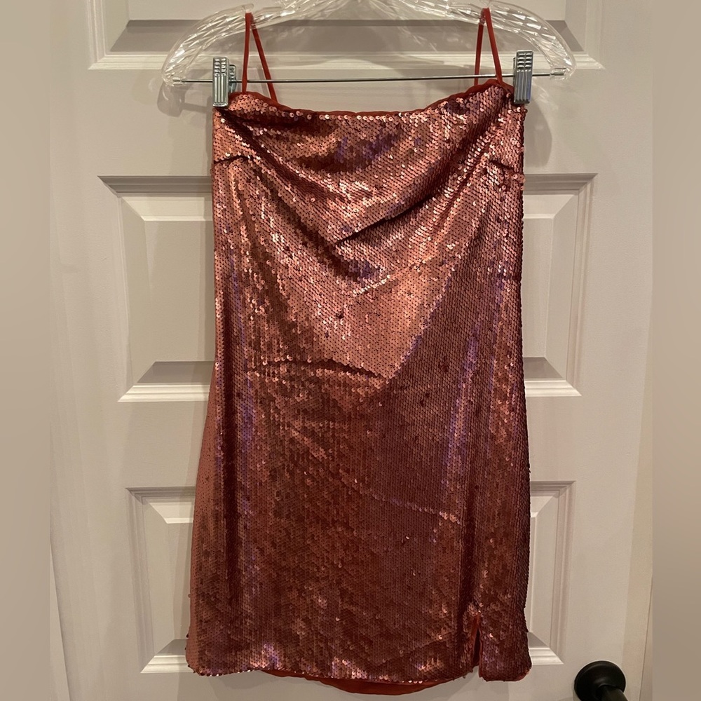 Never Been Worn, The Room, Bronze Sequin Spaghetti Strap Dress, Size Medium